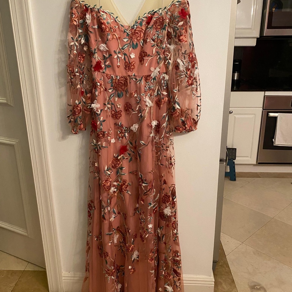Marchesa Pink Floral Long Sleeve Dress